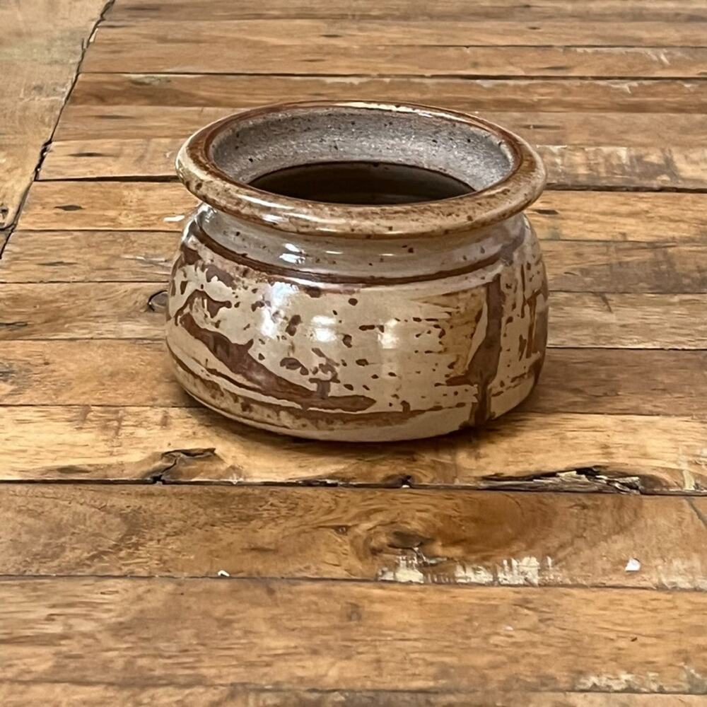 Studio Pottery Stoneware Vessel Jar 3.2" Mid-Century Modern Earthy Drip Glaze